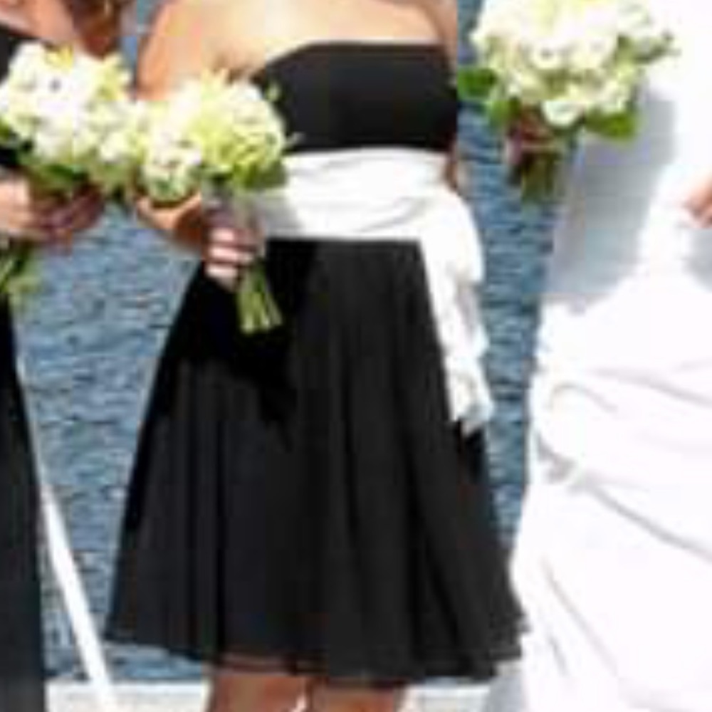 Black and ivory strapless chiffon dress